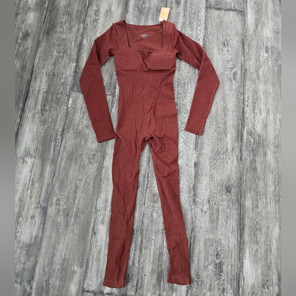 Brown Ribbed Body Suit, Size Small